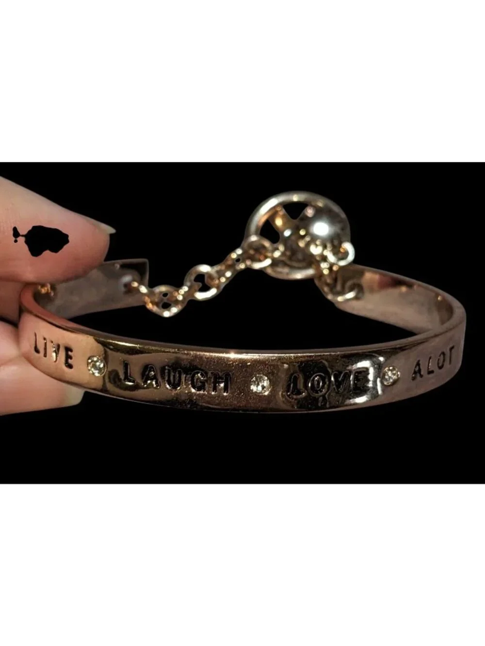 Y2K BCBGeneration Live Laugh Love Simulated Crystal Toggle Cuff Bracelet